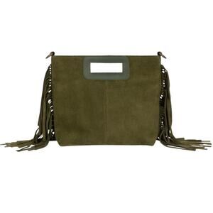 NEW PENELOPE CHILVERS women's fringe handy suede bag in khaki